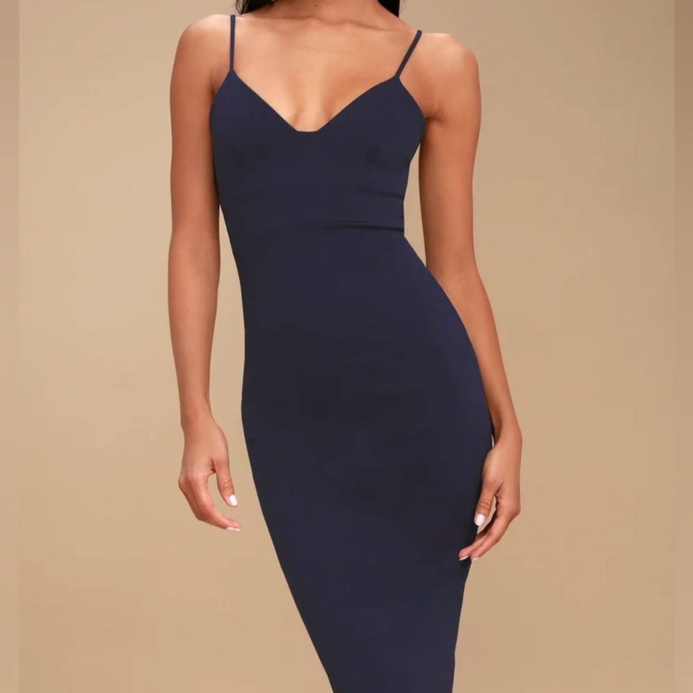 Lulu’s Don't Tell 'Em Navy Blue Bodycon Midi Dress